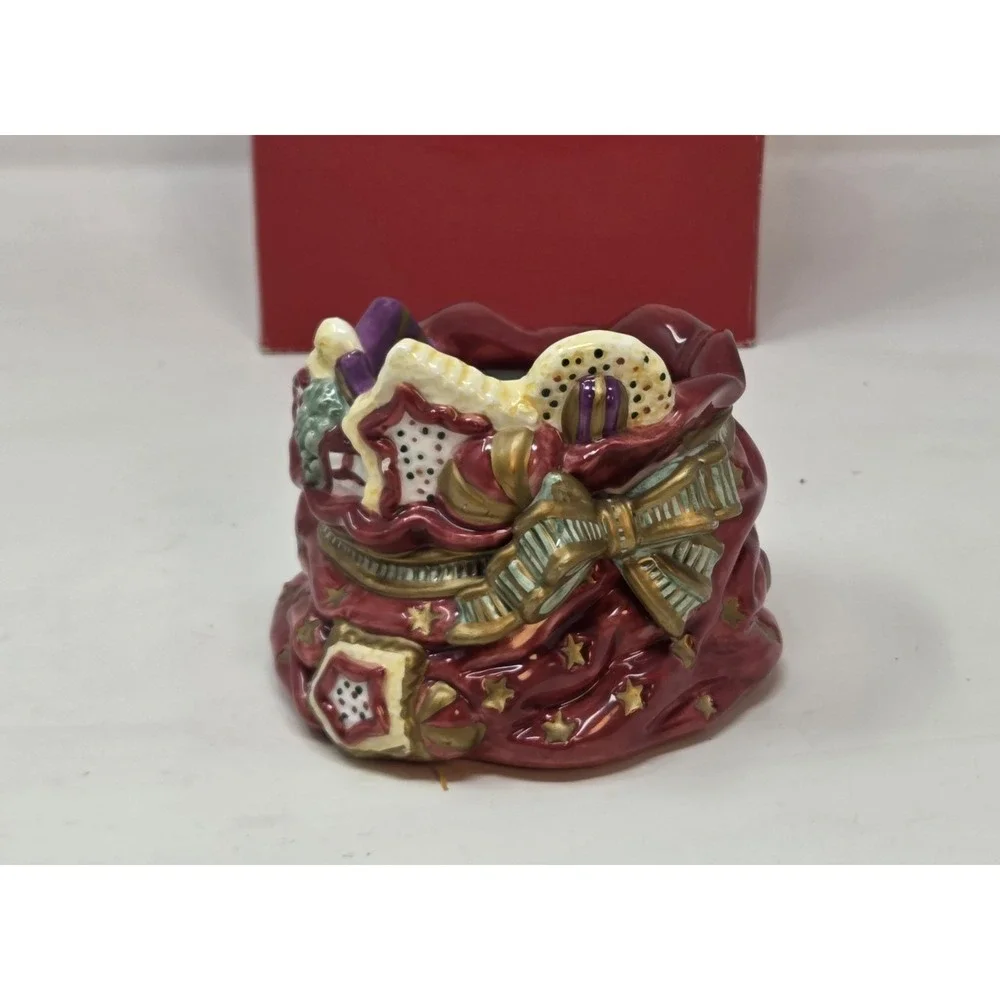 Fitz and Floyd Essentials Santa Toy Sack Ceramic Candle Holder w/Box Christmas